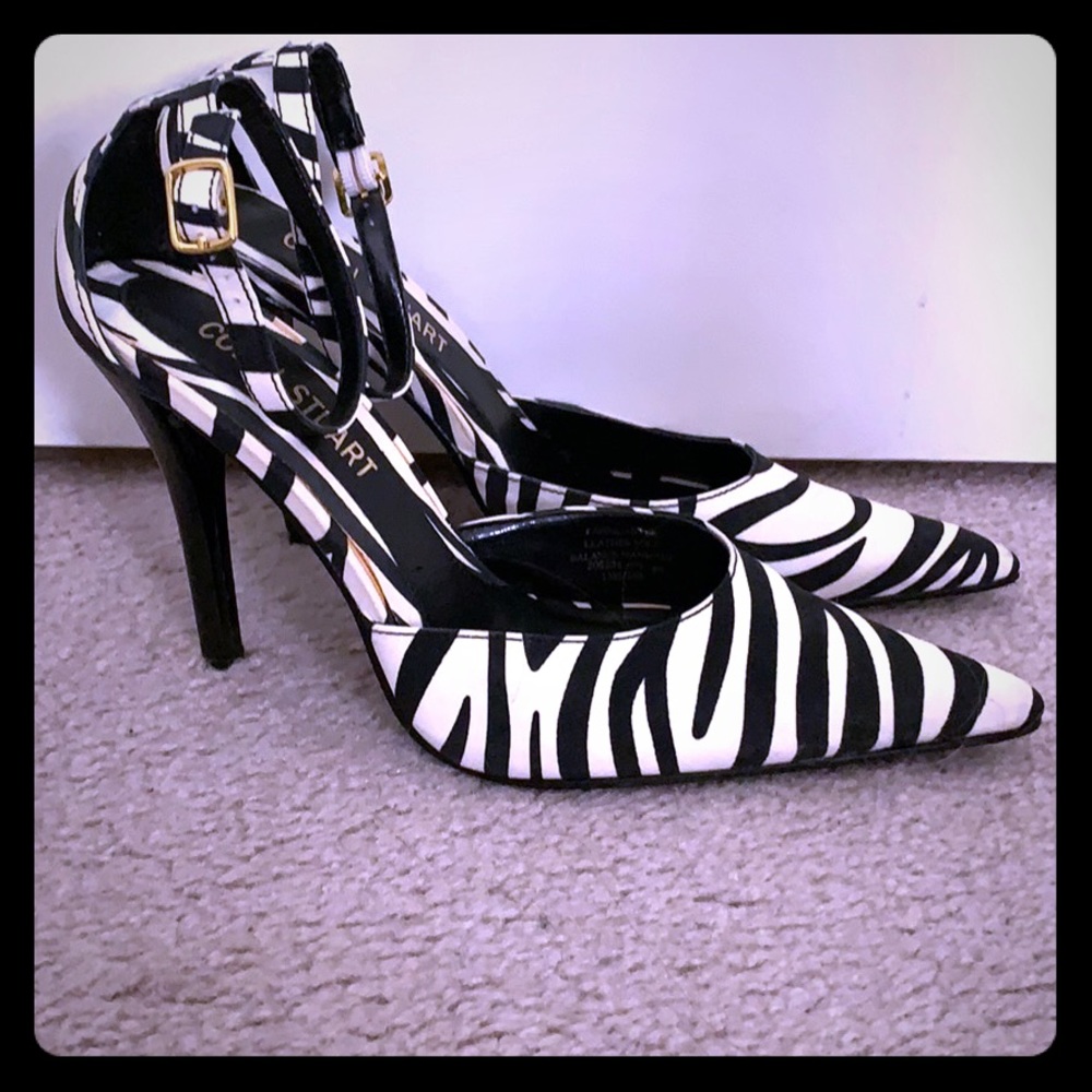Colin Stewart Zebra Ankle Strap Stilettos